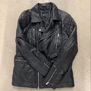 Barney’s Original Black Leather Jacket w/ Zippers Size L Like New